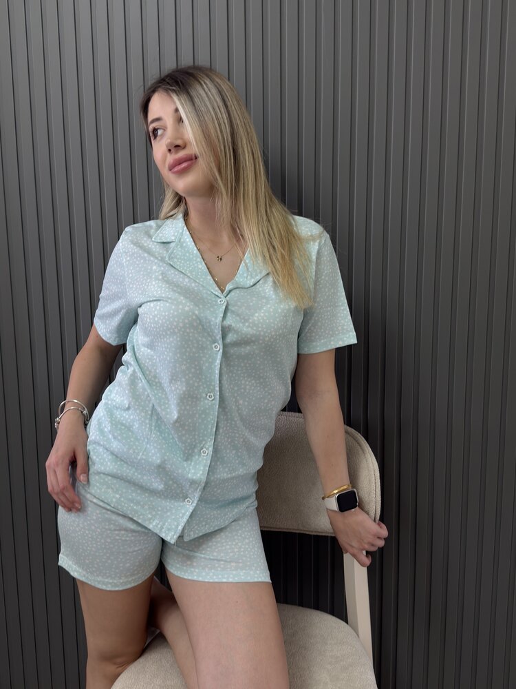 %100 Cotton Ön Düğmeli Şort Takım