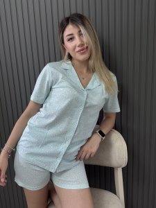 %100 Cotton Ön Düğmeli Şort Takım