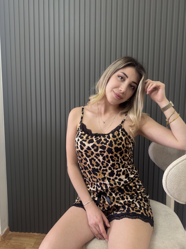Bamboo Leopar Detay İp Askılı Takım