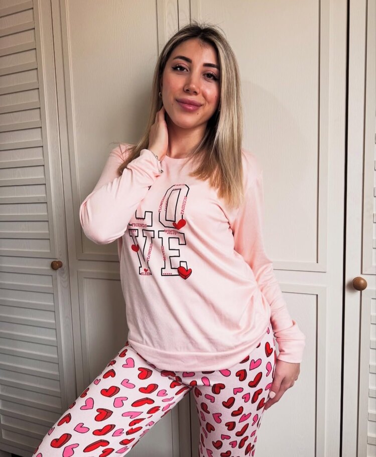 Love Baskılı Kalp Detay Takım
